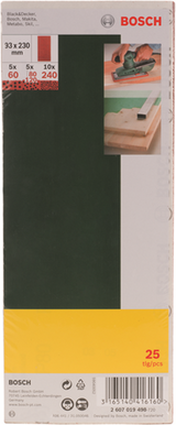 Jeu de 25 feuilles abrasives Bosch pour ponceuses orbitales non perforées 93 x 230 mm - grain 60 ; 80 ; 120 ; 240 - afbeelding 2