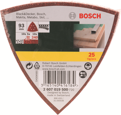 Jeu de feuilles abrasives Bosch de 25 pièces pour ponceuses Delta - grain 60 ; 120 ; 240