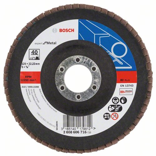 Accessoires Bosch 1 disque à lamelles 125 x551, expert pour métal coudé, k40 - 2608606716