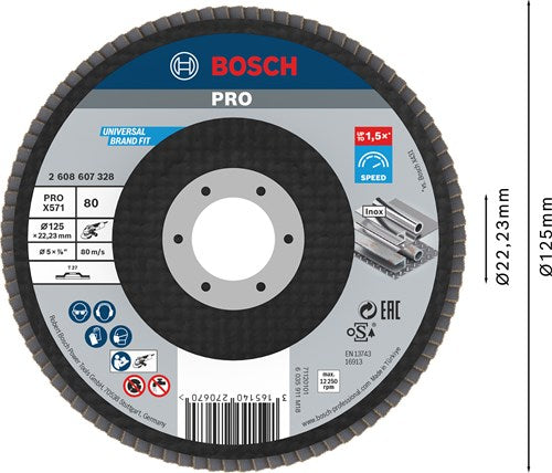 Accessoires Bosch 1 disque à lamelles 125 x 571, idéal pour le métal droit, 80 - 2608607328