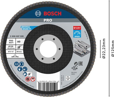 Accessoires Bosch 1 disque à lamelles 125 x 571, idéal pour le métal droit, 80 - 2608607328