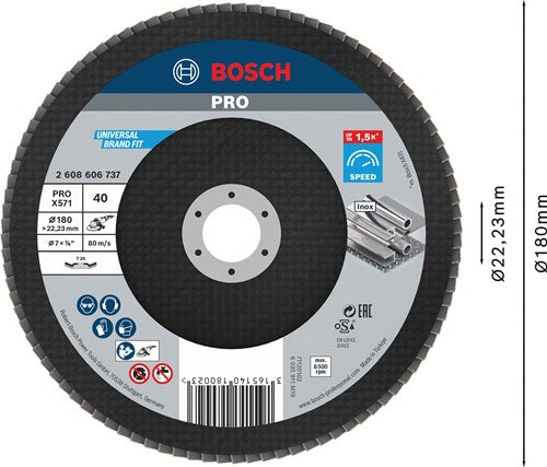Accessoires Bosch 1 disque à lamelles 180 x571, idéal pour métal coudé, k40 - 2608606737