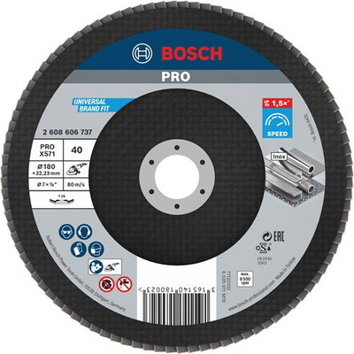 Accessoires Bosch 1 disque à lamelles 180 x571, idéal pour métal coudé, k40 - 2608606737