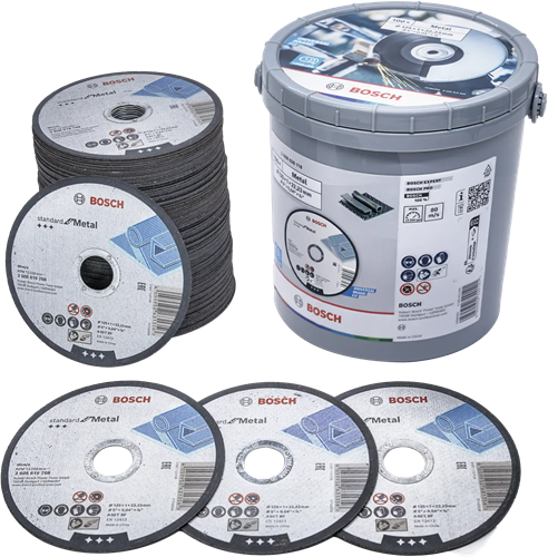 Accessoires Bosch 100x disque à tronçonner standard métal 125x1x22,23 en seau - 2608626116