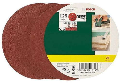 Accessoires Bosch Jeu de papier de verre 25 pièces pour ponceuse excentrique | 2607019497 - 2607019497