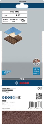 Accessoires Bosch 3 pneus 100x610 x440, idéal pour bois+peinture, k80 - 2608606131