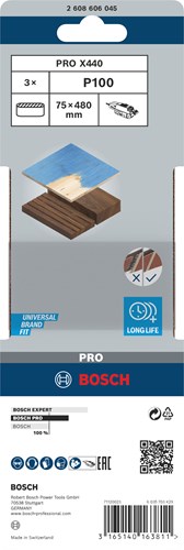 Accessoires Bosch 3 pneus 75x480 x440, idéal pour bois+peinture, k100 - 2608606045