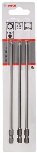 Accessoires Bosch, jeu d'embouts 3 pièces extra durs t8 ; t10 ; t15 ; 152mm 3 pièces - 2607001763