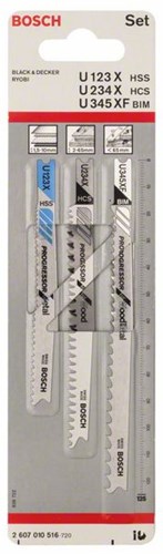 Accessoires Bosch Jeu de 3 lames de scie sauteuse u 123 x ; vous 234 x ; u 345 xf 1er - 2607010516