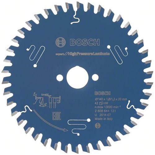 Bosch accessoires lame de scie circulaire expert pour stratifié haute pression 140x20x1,8 1,3x42 - 2608644131