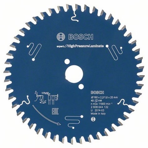 Bosch accessoires lame de scie circulaire expert pour stratifié haute pression 160x20x2,2 1,6x48t - 2608644132
