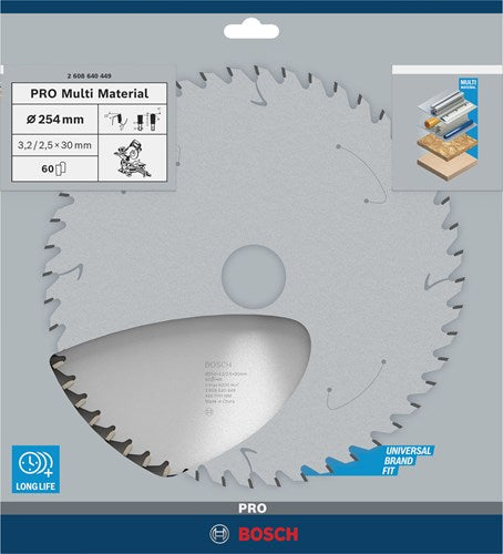 Bosch accessoires lame de scie circulaire multi-matériaux 254 x 30 x 3,2 mm, 60 1 pièce - 2608640449