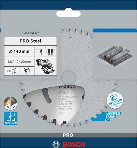 Accessoires Bosch lame de scie circulaire | norme pour l'acier | 140 mm | t30 2608837747