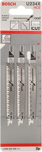 Bosch accessoires lame de scie sauteuse u 234 x progressor pour bois 3pcs - 2608633525