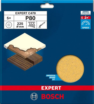 Bosch accessoires expert c470 papier de verre 225 mm, k 80, 5 pièces - 2608901672