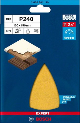 Bosch accessoires expert papier de verre c470 pour ponceuses delta 100 x 150 mm, k240 10 pièces - 1 pièce(s) - 2608901119