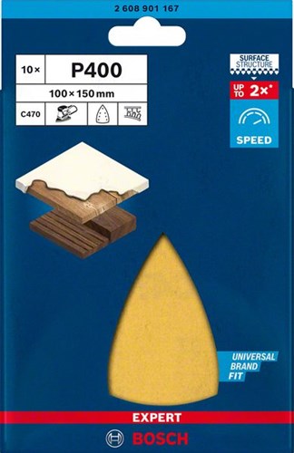 Bosch accessoires expert papier de verre c470 pour ponceuses delta 100 x 150 mm, k400 10 pièces - 1 pièce(s) - 2608901167