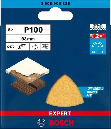Bosch accessoires papier abrasif expert c470 pour ponceuses delta 93 mm, k100 5 pièces - 2608900826