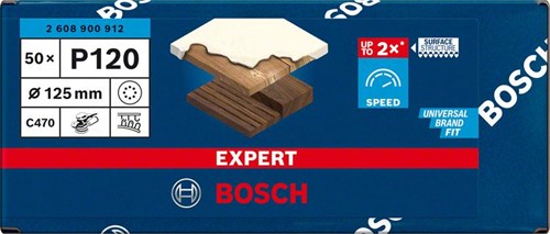 Bosch accessoires papier abrasif expert c470 pour ponceuses excentriques 125 mm, 8 trous, k120 50 pièces - 1 pièce(s) - 2608900912
