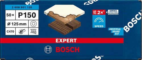 Bosch accessoires papier abrasif expert c470 pour ponceuses excentriques 125 mm, 8 trous, k150 50 pièces - 1 pièce(s) - 2608901120