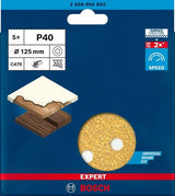 Bosch accessoires papier abrasif expert c470 pour ponceuses excentriques 125 mm, 8 trous, k40 5 pièces - 2608900803 - afbeelding 2