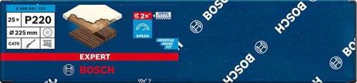 Bosch accessoires papier abrasif expert c470 pour ponceuses excentriques 225 mm, 19 trous, k220 25 pièces - 1 pièce(s) - 2608901153
