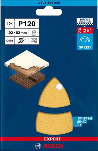 Bosch accessoires papier de verre expert c470 pour ponceuses multiples 102 x 62 mm, 93 mm, k120 10 pièces - 5 pièce(s) - 2608900888