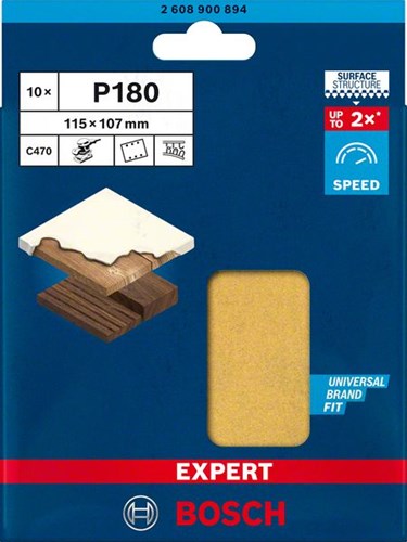 Bosch accessoires papier abrasif expert c470 pour ponceuses orbitales 115 x 107 mm, k180 10 pièces - 2608900894