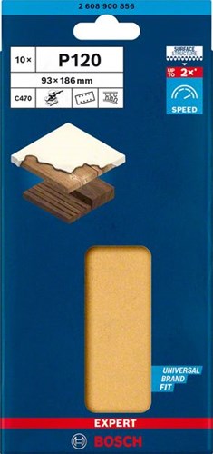 Bosch accessoires papier abrasif expert c470 pour ponceuses orbitales 93 x 186 mm, k120 10 pièces - 2608900856