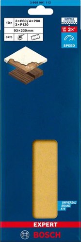 Bosch accessoires papier abrasif expert c470 pour ponceuses orbitales 93 x 230 mm, k3x60 4x80 3x120 10 pièces - 2608901112