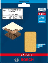 Bosch accessoires expert c470 jeu de papier de verre 115 x 107 mm, k 60 120 180, 10 pièces - 2608901668 - afbeelding 2