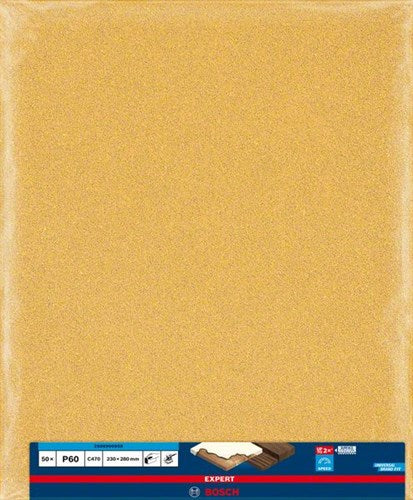 Bosch accessoires expert c470 feuille de papier de verre pour ponçage manuel 230 x 280 mm, k60 - 50 pièce(s) - 2608900958