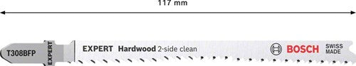 Bosch accessoires expert 'hardwood 2-side clean' t 308 bfp lame de scie sauteuse 3 pièces - 1 pièce(s) - 2608900547