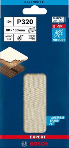 Bosch accessoires expert m480 filet de ponçage pour ponceuses orbitales 80 x 133 mm, k320 - 1 pièce(s) - 2608900741