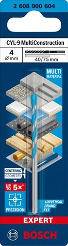 Bosch accessoires expert multiconstruction cyl-9 foret 4 x 45 x 75 mm, d 3,8 mm - 1 pièce(s) - 2608900604