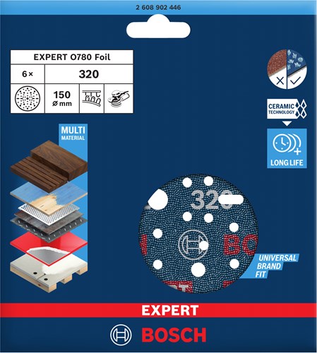 Bosch accessoires disque abrasif expert o780 avec support film, 150 mm, g320, 6x - 2608902446