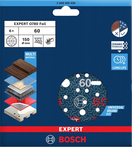 Bosch accessoires disque abrasif expert o780 avec support film, 150 mm, g60, 6x - 2608902430