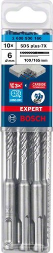 Bosch accessoires expert sds plus-7x marteau perforateur 6 x 100 x 165 mm - 10 pièce(s) - 2608900160 - afbeelding 2