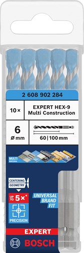 Bosch accessoires expert perceuse universelle | hexadécimal-9 | multiconstruction | 6x60x100 | 10 pièces - 2608902284
