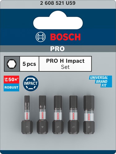 Imp bosch accessoires pro h act bits | h3 | h4 | h5 (x2) | h6 | 25mm | 5 pièces - 2608521u59