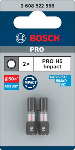Bosch accessoires pro embout de tournevis à percussion hexagonale | h5 | 25mm | 2 pièces - 2608522556