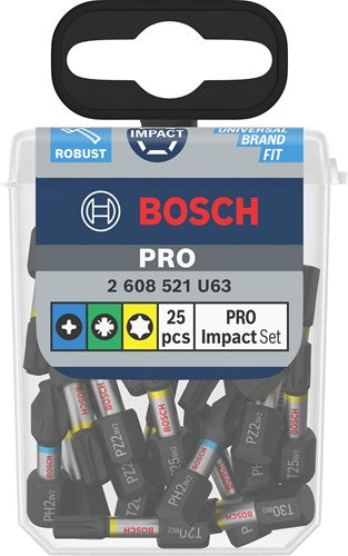 Imp bosch accessoires pro act jeu d'embouts de tournevis | ph2 (x5) | pz2 (x5) | t20 (x5) | t25 (x5) | t30 (x5) | 25mm | 25 pièces - 2608521u63