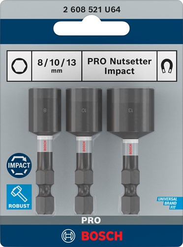 Imp Bosch Accessoires Pro Nutsetter Act Cap | 8x50 | 10x50 | 13x50mm | 3 pièces - 2608521u64