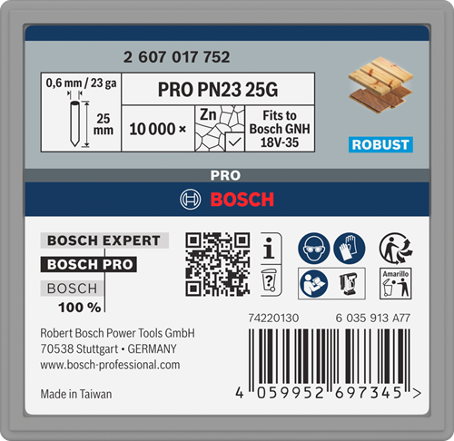 Bosch accessoires pro pn23 g clou | 0,65 23g | galvanisé | 35mm | 10000 pièces - 2607017754