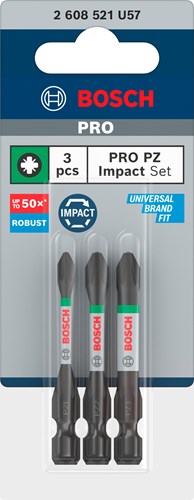 Imp bosch accessoires pro pz act bits | pz1 | pz2 | pz3 | 55 mm | 3 pièces - 2608521u57