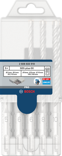 Bosch accessoires pro sds plus-5x jeu de forets à percussion | 5 6 6 8 10 mm | 7 pièces - 2608707246