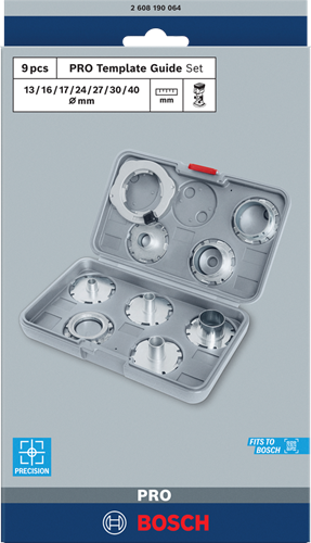 Guide de modèles professionnels d'accessoires Bosch, ensemble métrique pour routeur | 9 pièces - 2608190064