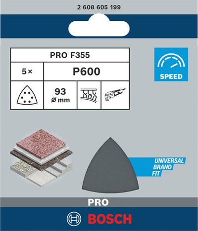 Bosch accessoires feuille abrasive 93 mm, 5 pièces, grain 600 - 2608605199