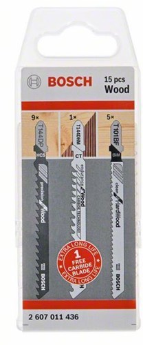 Bosch accessoires set scies sauteuses pour le bois | 15 pièces - 2607011436