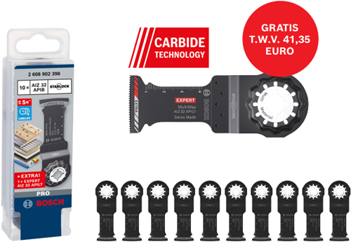 Accessoires Bosch starlock aiz 32 apib bim, bois+métal, incurvé-tec 32 x 50 - pack 10 pièces + expert aiz 32 apilt - 2608902398